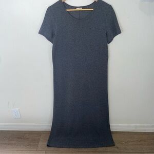 Comfy USA Ribbed Knit Fall Lagen Look T-shirt Gray Maxi Dress Size L